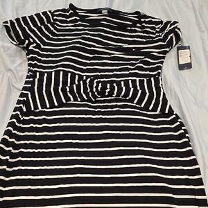 Tommy Hilfiger Black and White Flutter Sleeve Midi Dress